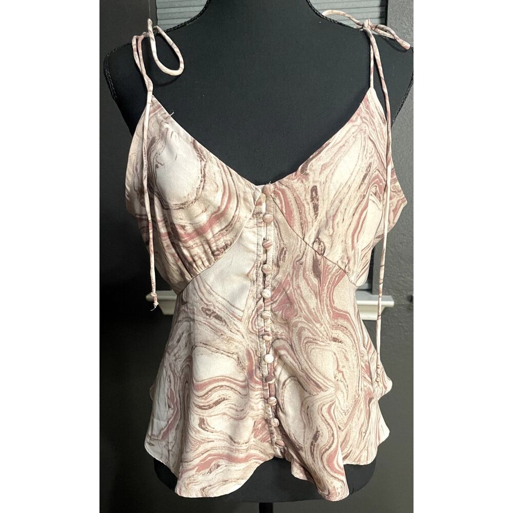 Grade & Gather V-Neck Tie Allover Print Top - Rose Color Size L